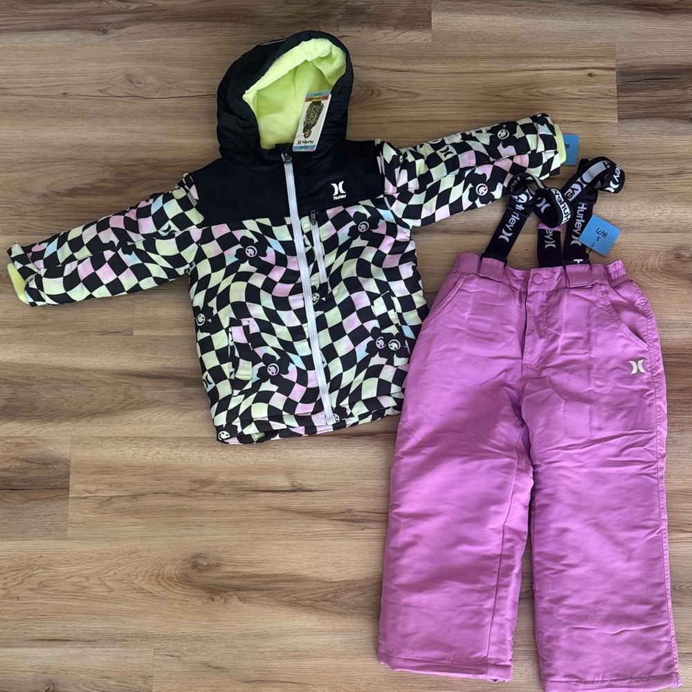 Girl’s Hurley Checkered Winter Jacket and Pink/Purple Snow Pants Set